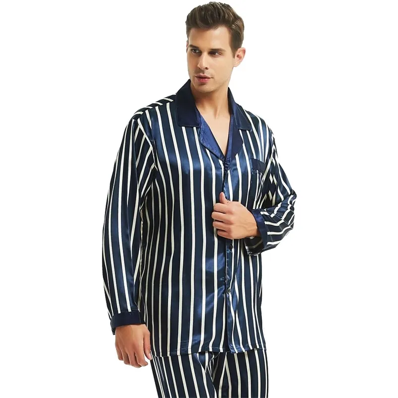 Da uomo in raso satinata in pigiama set pigiama pigiami pjs set sleep abbigliamento da loungewewear s m l xl plus lj201112