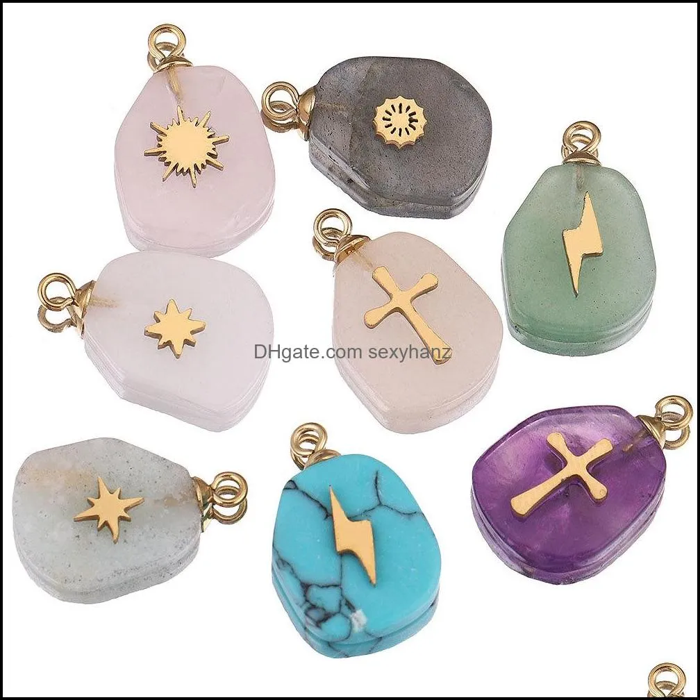 Natural Stone and Stainless Steel Gold Charms Pendants white Pink Quartz Pendant DIY earring Necklaces Jewelry Making