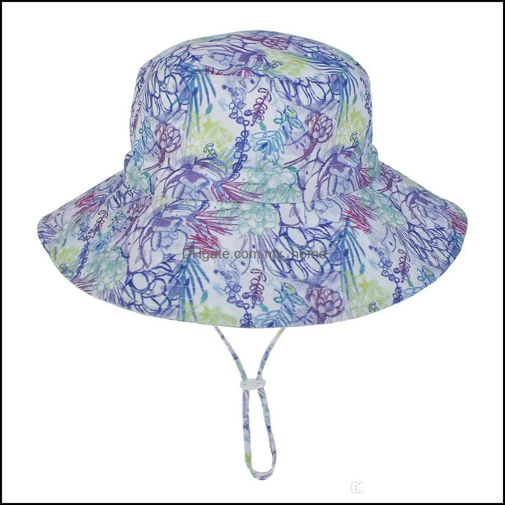Ins Children`s Bucket Hat Sun Fish Visor Flower Animal Dinosaur Printed Sunhats Baby Fashion Summer Helmet Topee 16 Colors