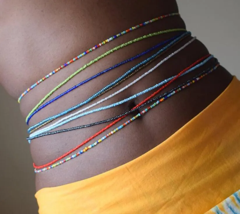 Projeto colorido arroz grânulos cintura link biquini corpo corpo jóias sexy menina mulheres verão barriga de verão 30 cores