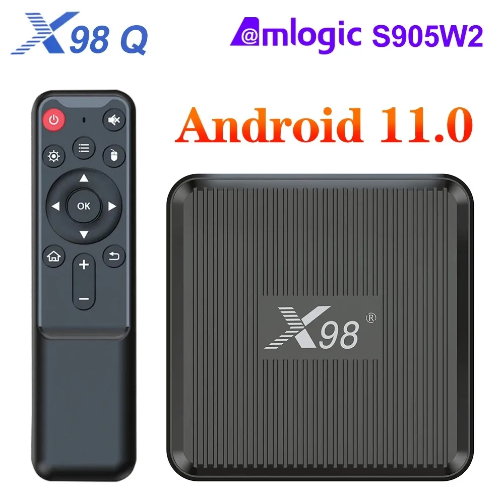 X98Q TV BOX ANDROID 11 AMLOGIC S905W2 2GB 16GBサポートH.265 AV1 WiFi HDR 10 YouTubeメディアプレーヤーセットトップボックスX98 Q 1GB 8GB