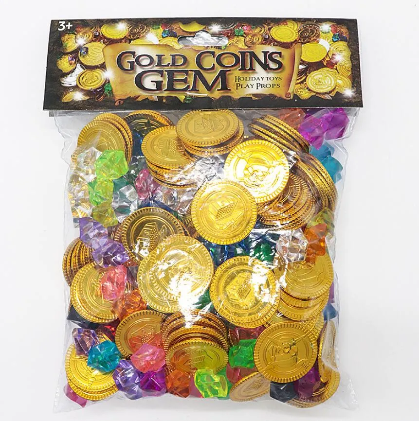 Pirate Gold Coins Gems Halloween Holiday Party Decoration Treasure Goody Sieraden Playset Plastic Game Toy Gunsten