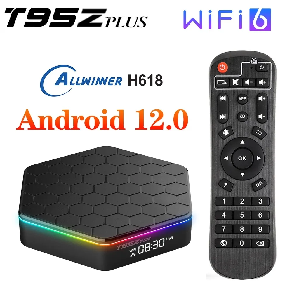 T95Z プラスアンドロイド 12 スマート TV ボックス Rgb ライト BT5.0 Allwinner H618 4 グラム 32 グラム 64 グラムデュアル Wifi 6 BT メディアプレーヤーセットトップボックス