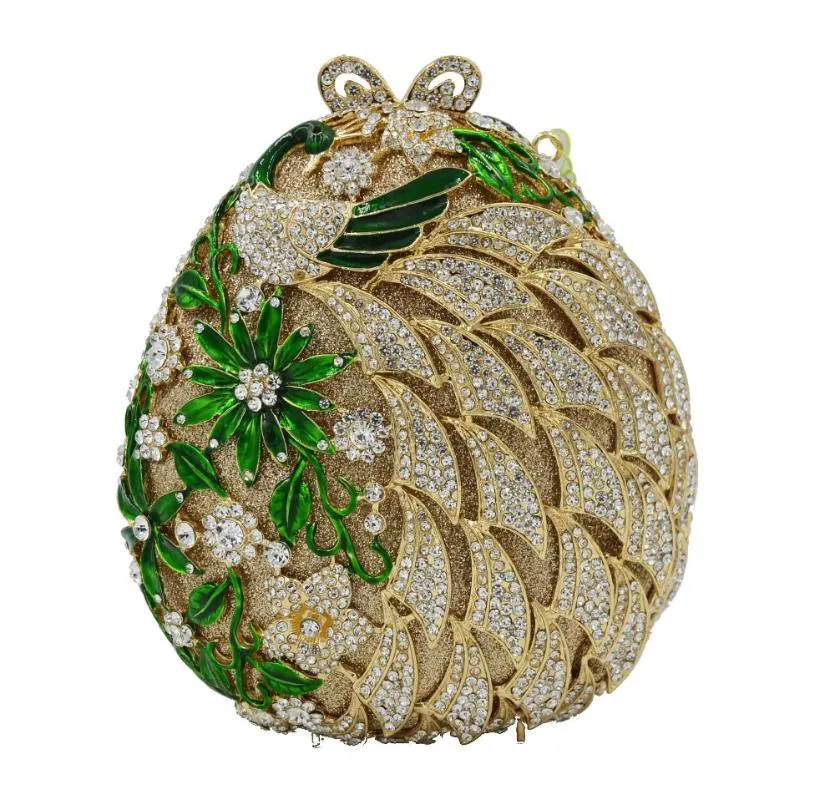 Sacs de soirée forme d'oeuf vert fleur or argent cristal fête pochette sac à main pour mariage femme Sc804Evening