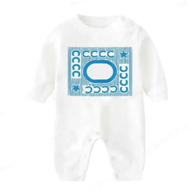 Vårens höstdesigner nyfödda baby rompers spädbarn pojkar flickor onesies tryck rent bomull långärmad jumpsuits barnkläder