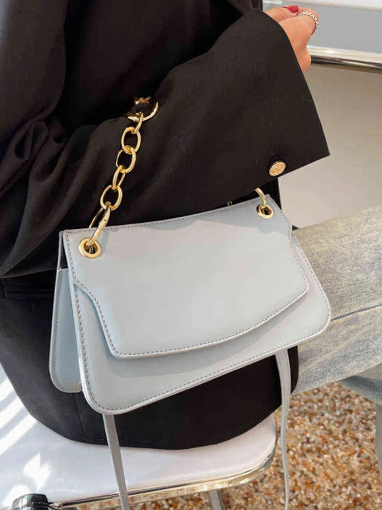 Simple Chain Women's Shoulder Bag Fashion Pu Leather Flap Crossbody Bags for Women Luxury Design Solid Female Handbag 2022 Trend G220531