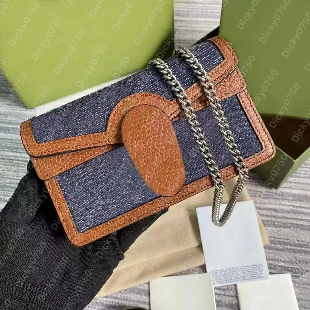 Kadın çantalar lüks el çantası mini omuz çantası bayan tasarımcı cüzdan zincir dicky0750 çanta crossbody cüzdanlar kart tutucu denim zincirleri cüzdanlar ejderha flep küçük