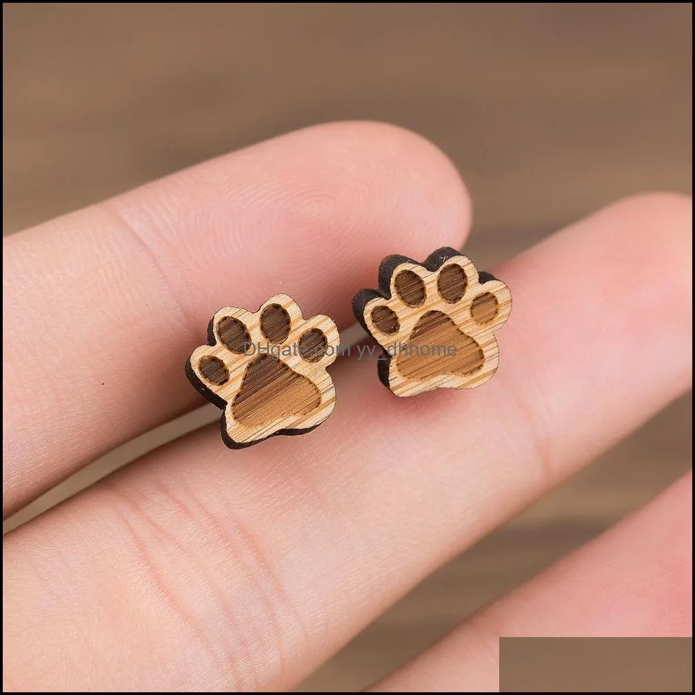 Paw Stud Earrings Small Wooden Earring For Women Piercing Jewelry