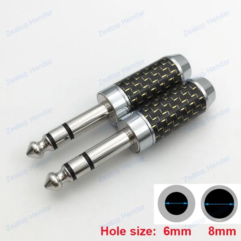 Andra belysningstillbehör 1st. Real Rhodium Plated Carbon Fiber 6.35mm Stereo 3 Pole Male Plug Right Audio Connector Lödning för 6mm /