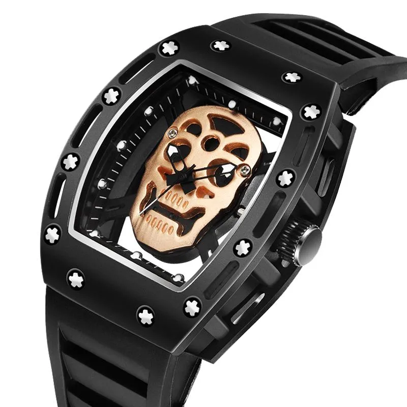 Zegarek na rękę I'Wait Men's Watch Fashion Unikalny pusty wygląd czaszki wodoodporne świetliste zegarki Zestaw inkrustowany diamentowy kwarc Watchwr