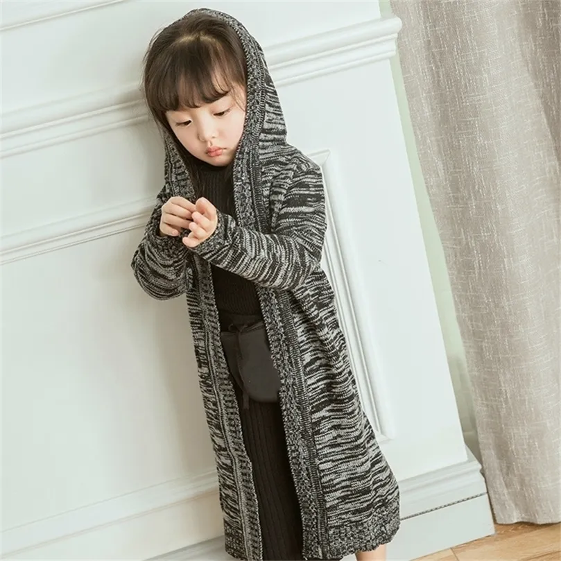 Automne et hiver Fashion Girls Cardigan Long Hooded Baby Girls Cardigan Fashion Kids Casual Kids Pull For Girls # 8250 LJ201128