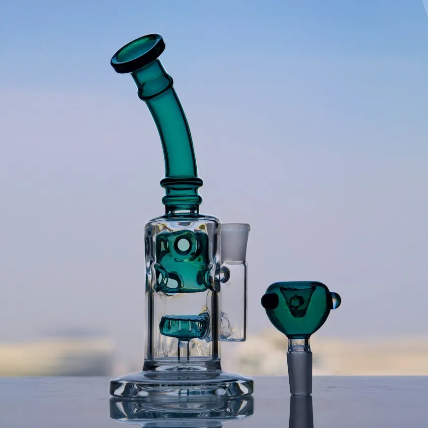 Kalın Cam Su Bongs Duman Su Boruları Hookahlar Geri Dönüştürücü Dab Teçhizatlar Renkli Perc Benzersiz Bong Balmumu Sigara Aksesuarları Fonksiyon 14mm Kase