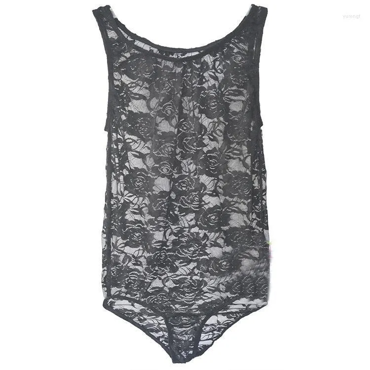 Mens Body Shapers 2022 Sexy Thong Lace Charming Transparent Onesies