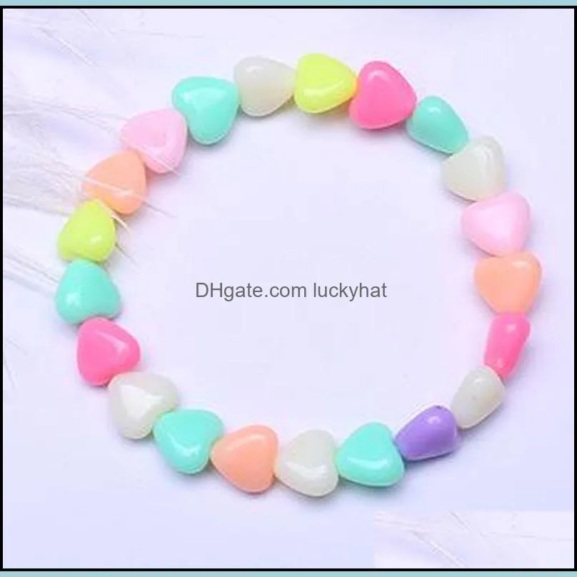 kids girls candy color heart shape beaded acrylic elastic charm bracelets children birthday party decor jewelry