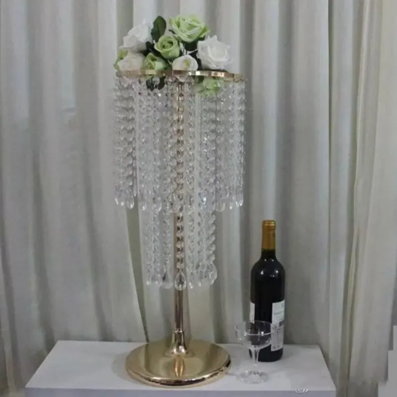 Acrílico Cristal Boda Flor Titular de la bola 60 cm Centro de mesa Florero Soporte Cristal Candelabro Decoración de la boda Color oro plata