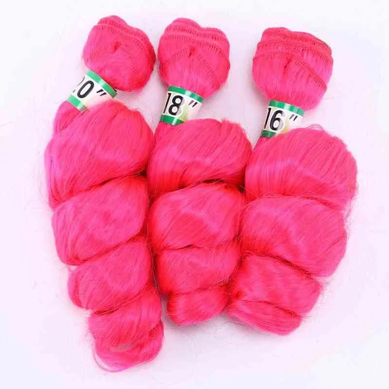 3 datorer/Lot Loose Wave Hair Weaving Pink Hair Weave 16 "-20" Värmebeständiga syntetiska hårförlängningar Buntar 70G/PCS H220429