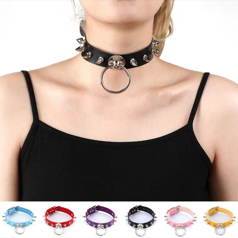 Ketten Spike Nieten Pu Leder Harness Choker Halsketten Anhänger Frauen Gothic Erklärung Partei Schmuck Großhandel E26Chains