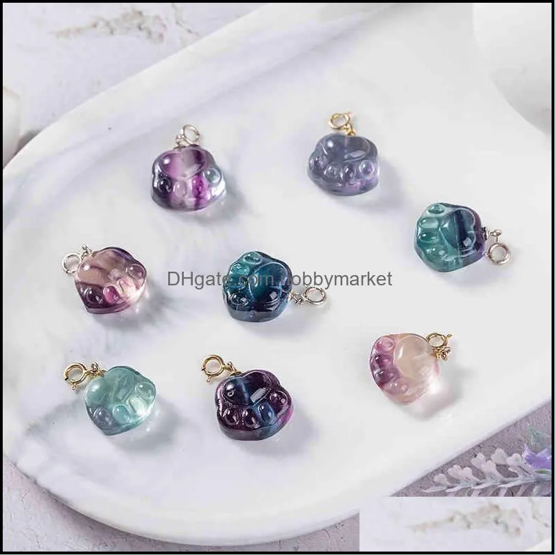 Xingyu Natural Crystal Rainbow Fluorite little angel cat claw Bear Pendant small slip jewelry DIY accessories