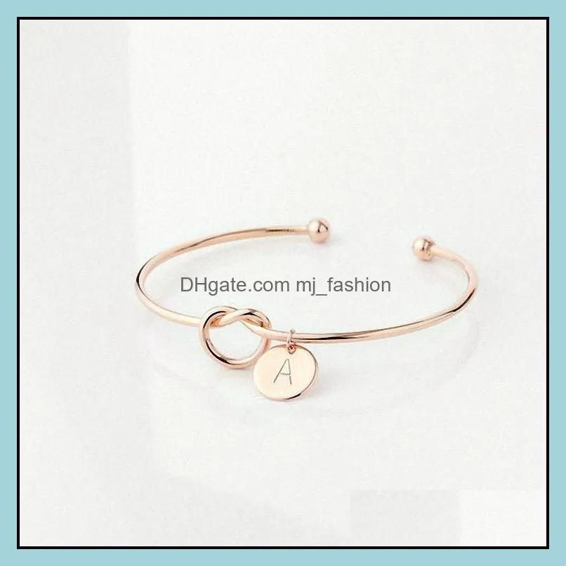 26 letters open adjustable wire cuff bracelet alphabet heart knot bracelets bangle for women q348fz