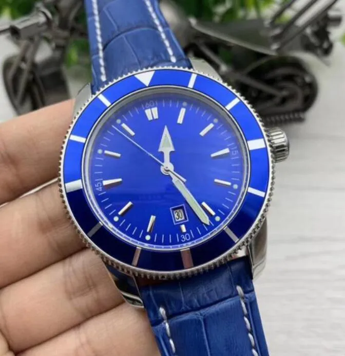 Brietling New Classic Rubber Band Super-Ocean Orologi da uomo 47MM quadrante blu completo Orologio meccanico automatico da uomo Orologi da polso