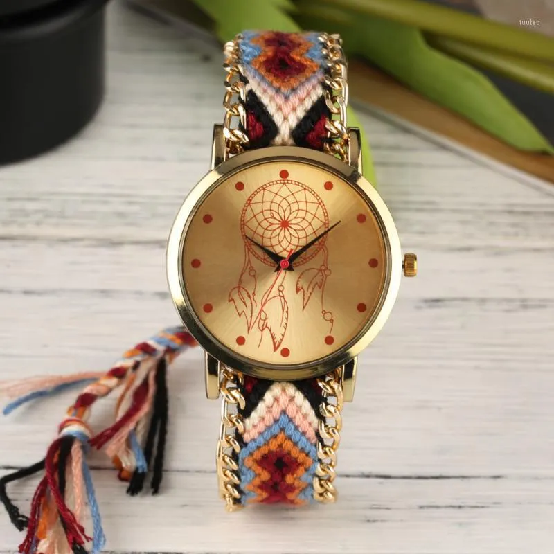 Relógios de pulso nacional de estilo nacional women wristwatch artesanado com relógios de pulseira com várias coloridas para uma pulseira de quartzo casual relógio