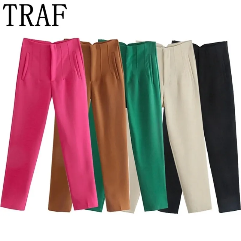Traf Women Pants High midja Beige Black Pants for Women Office Wear Streetwear Y2K Pants Spring Fashion Woman Byxor 220815