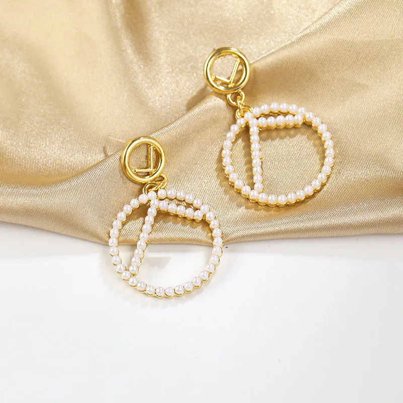 Luxury Women Pearl Earrings Designer Circle Stud Earrings High Quality Fashion Jewelry Damenohrringe