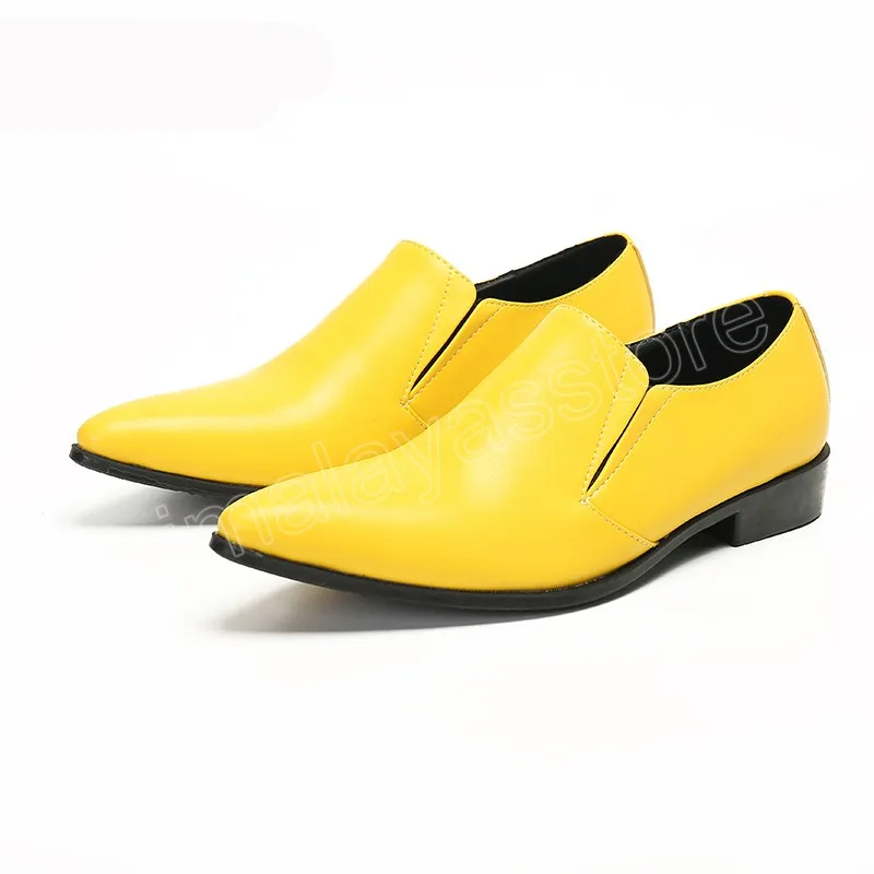 Scarpe da uomo fatte a mano alla moda Colore brillante Giallo Scarpe eleganti in pelle da uomo Scarpe a punta Scarpe da festa e da sposa Uomo