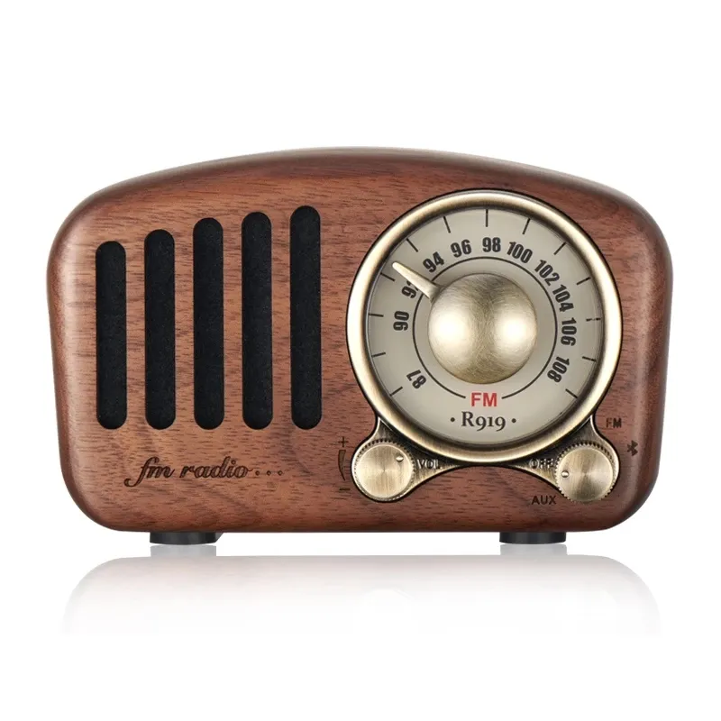 راديو عتيقة Retro Bluetooth5.0 في الهواء الطلق مكبرات صوت Walnut Wooden FM مع بطاقة TF الكلاسيكية ذات الطراز القديم