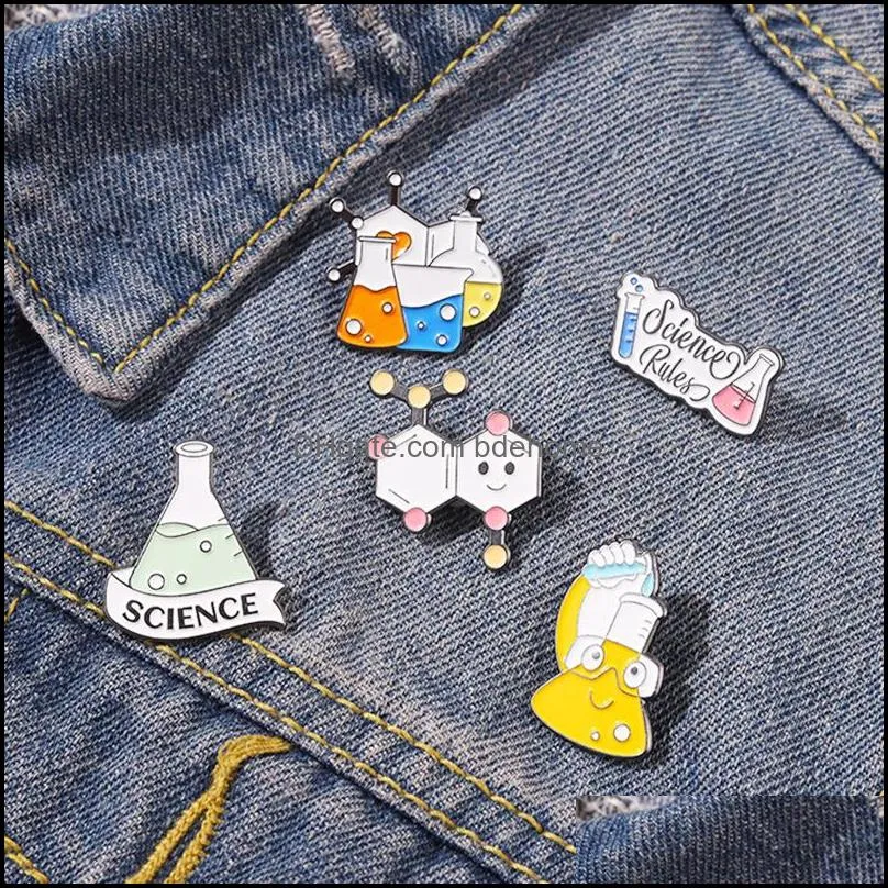 cartoon beaker tube cup chemical formula series brooches unisex alloy enamel science experimental instrument clothes badges for backpack sweater lapel