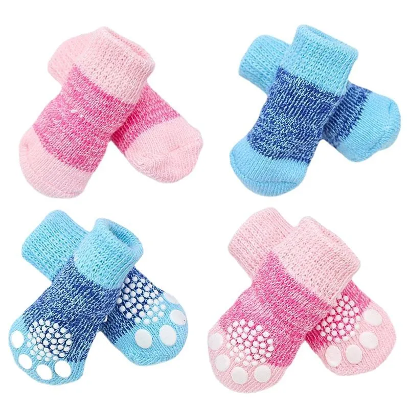 Abbigliamento per cani 4 pezzi / set Calzini in maglia per cuccioli carini Cani di piccola taglia Scarpe antiscivolo in cotone per gatti per l'autunno inverno Abbigliamento da interno Slip On ProtectorAbbigliamento per caniD