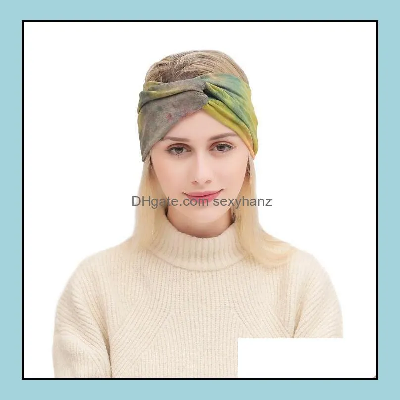 European and American bohemian style new elastic sports hair band ladies tie-dye cross hair bandage headband