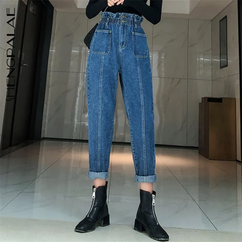 SHENGPALAE Fashion Spring Vintage Mom Jeans Woman High Waist Long Trousers Cowboy Female Loose Streetwear ZA2644 210302