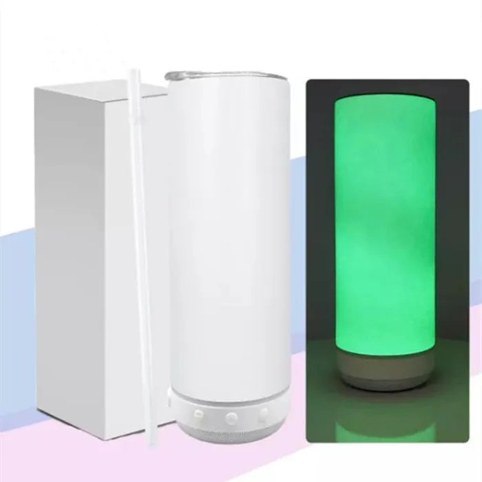 US warehouse 20oz Sublimation Glow in Dark Speaker Tumblers with Wireless Stainless Steel Blank Cup Portable Straight Bottle B6