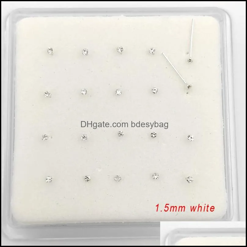 tiny nose stud with 1.5 mm multi color crystal 925 sterling silver nariz piercing body jewelry 20pcs/pack