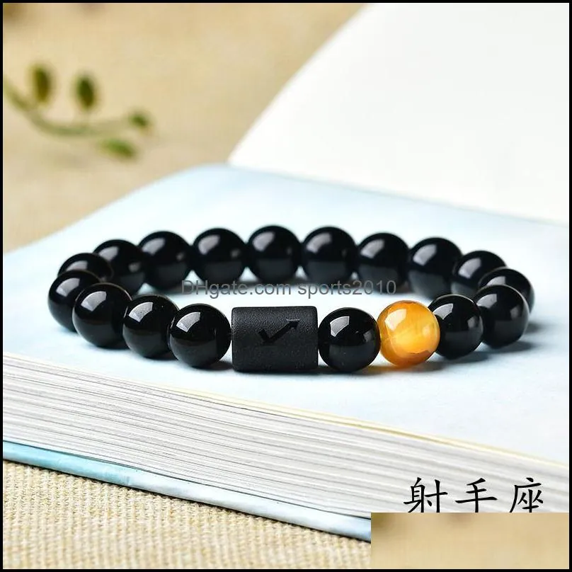 8mm tiger eye stone beads 12 constellation couple black strands bracelet men bracelets for women pulseras masculina hombre sports2010