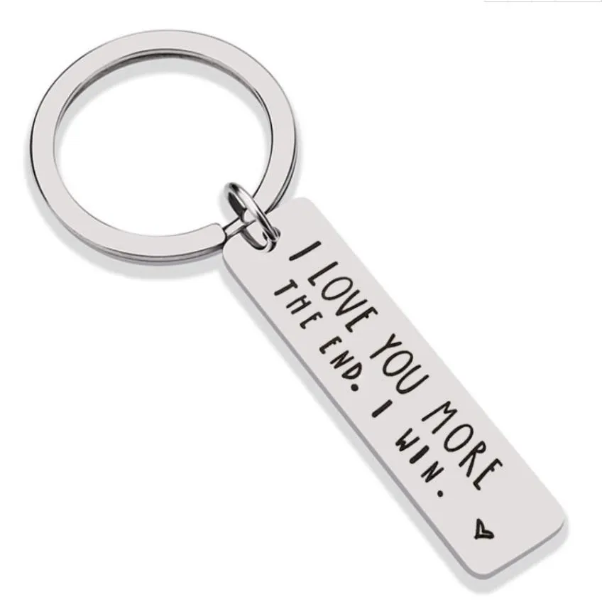 Liebhaber-Schlüsselanhänger, Mann, kreativer Schlüsselanhänger, Buchstabe „Ich liebe dich mehr“, „Das Ende, das ich gewinne“, Farbe Silber