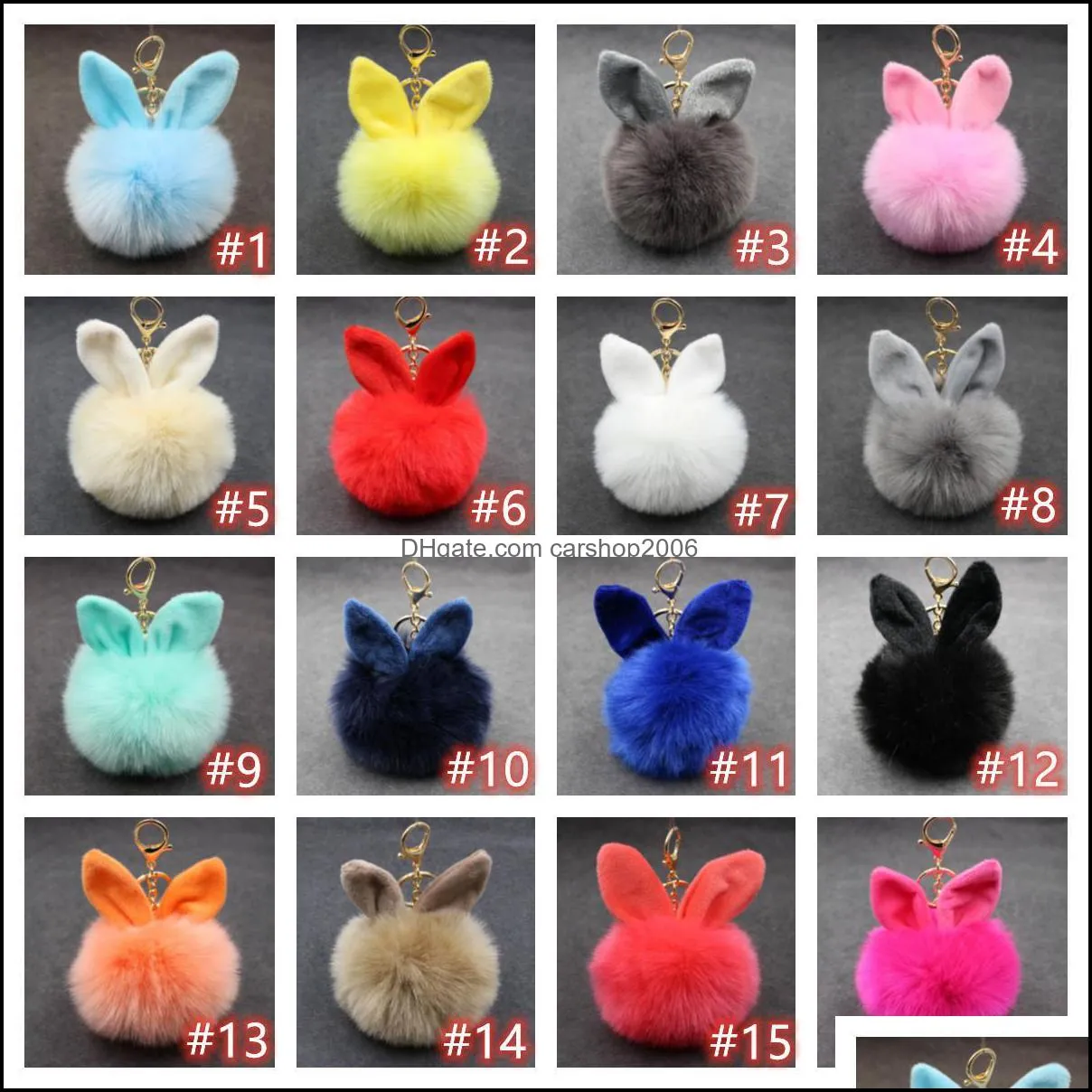 pompom keychains party favor gift fake rabbit ear fur ball key chain pom pom fluffy bag charms bunny keychain keyring for women