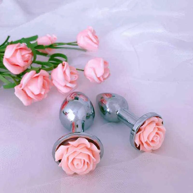 Rose Flower Anal Plug For Men And Women Masturbator Adult Sex Goods Stainless Steel Butt Toys Adults Products Y220427