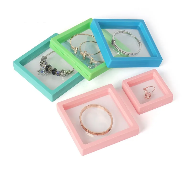 Colorful PE Film Brooch Coin Gems Jewelry Storage Box Dustproof Exhibition Decoration Suspended Floating Ring Earrings Display Rack Case LX4672