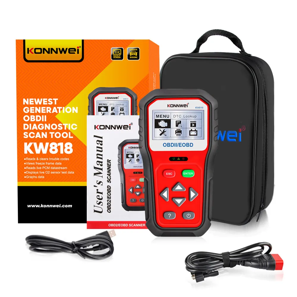 Konnwei KW818 محسّن OBDII ODB2 EOBD CAR SCANNER 12V اختبار البطارية تحقق