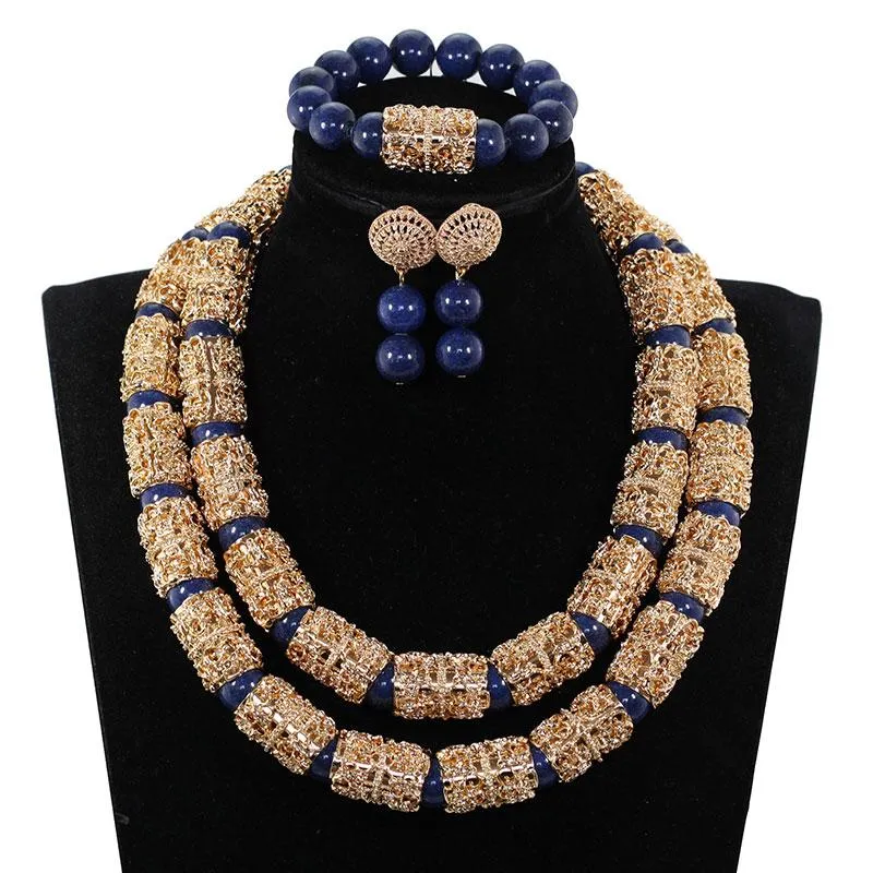 Andere charmante groenblauw blauw 2 lagen Dubai gouden cilinder edelsteen kralen sieraden accessoire nigeriaanse bruiloft lc024 andere