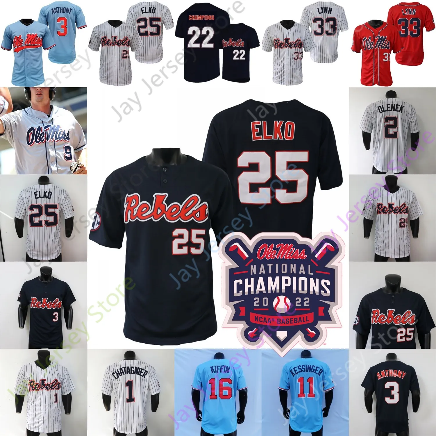 Baseball jerseys 2022 Champions WS Ole Miss Baseball Jersey NCAA College Tim Elko Lance Lynn Loposer TJ McCants Harris Gaddis Drew McDaniel Derek Diamond Jack Doug