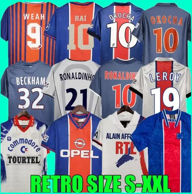 Paris OKOCHA Retro SOCCER JERSEY 93 94 95 96 LEROY ADAILTON 98 99 00 01 02 03 90 92 2013 2014 clássico RAI ANELKA Ibrahimovic camisas de futebol RONALDINHO SIMONE PSGS