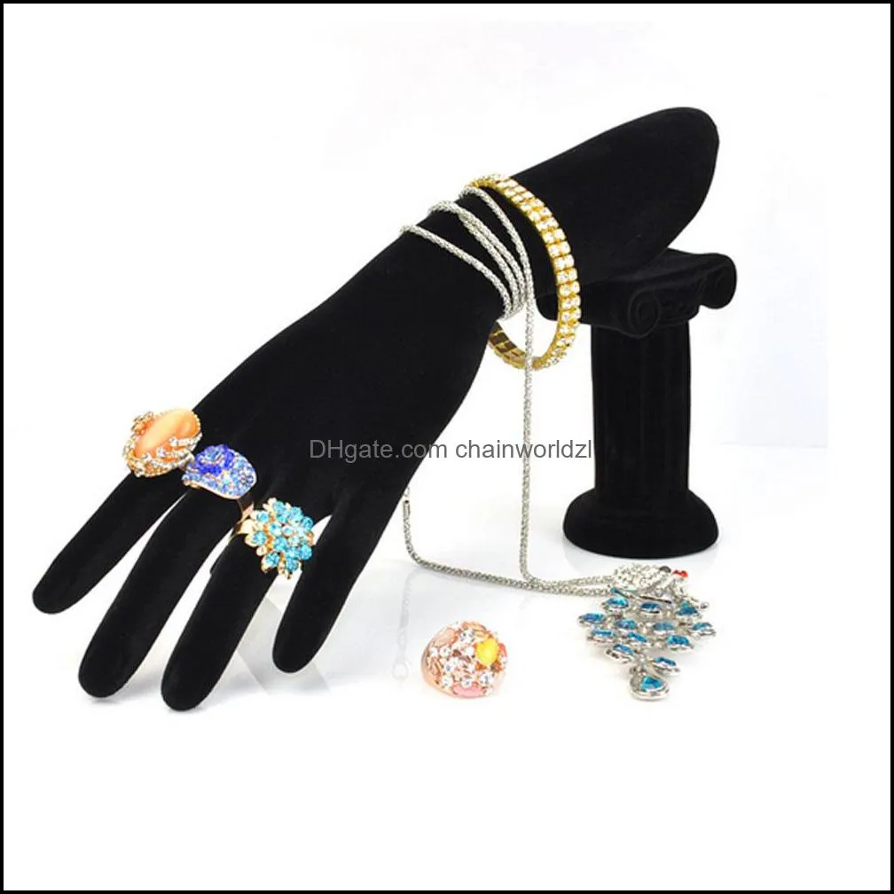 Hand Shaped Ring Stand Bracelet Holder Bangle Rack Jewelry Display Rings Shelf Black Velvet Female Mannequin Hand