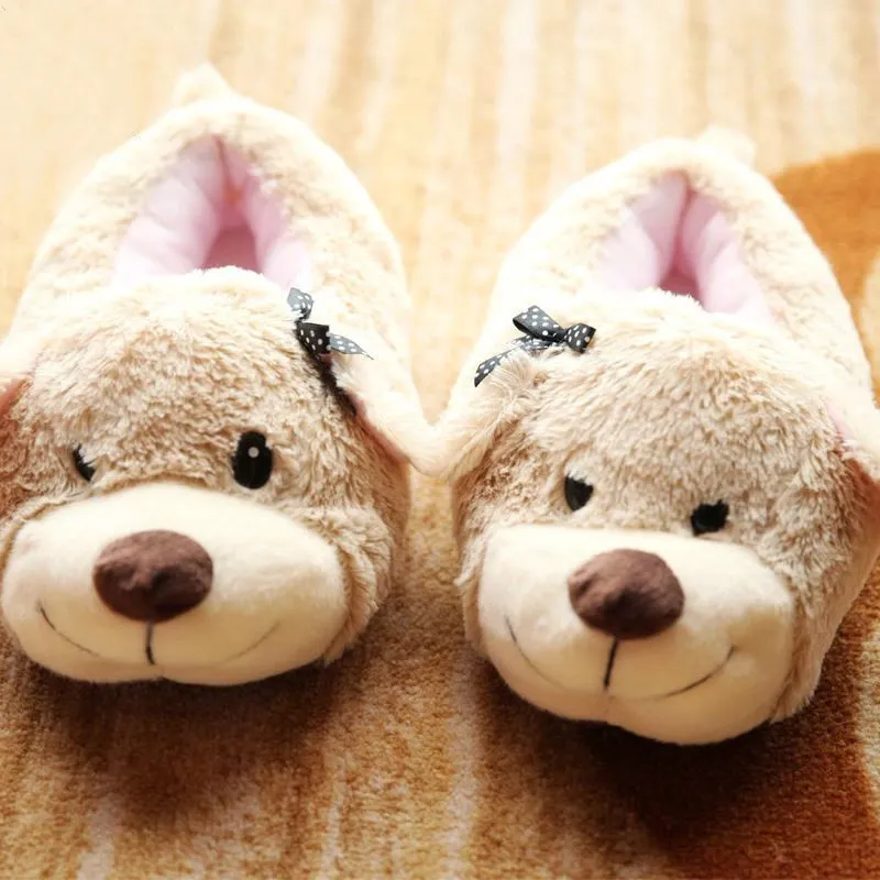 Stone Village Autumn and Winter Cartoon Bow Dog Cotton Home Indoor Par Parentchild Women Slippers Shoes Y200424