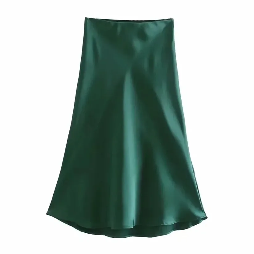 Solid satin elastisk midja kvinnor a-line kjol sommar kvinnlig smal falda midi lujia alan p1596 220322