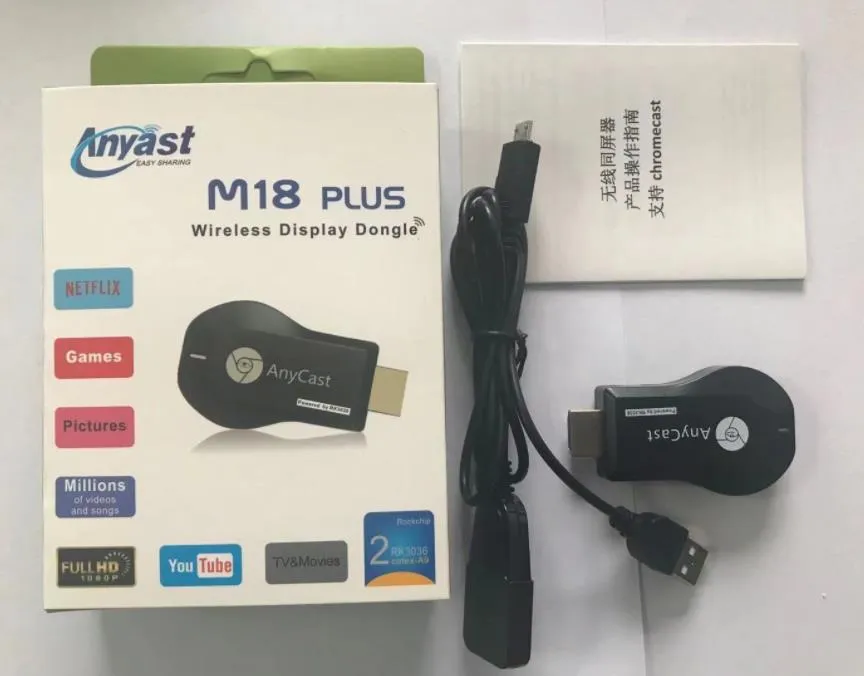 Anycast kolay paylaşım rockchip rk3036 çip m18 artı 2cotex -a9 anahtarsız kablosuz ekran dongle destek google chrome protokolü android telefon netflix oynatma