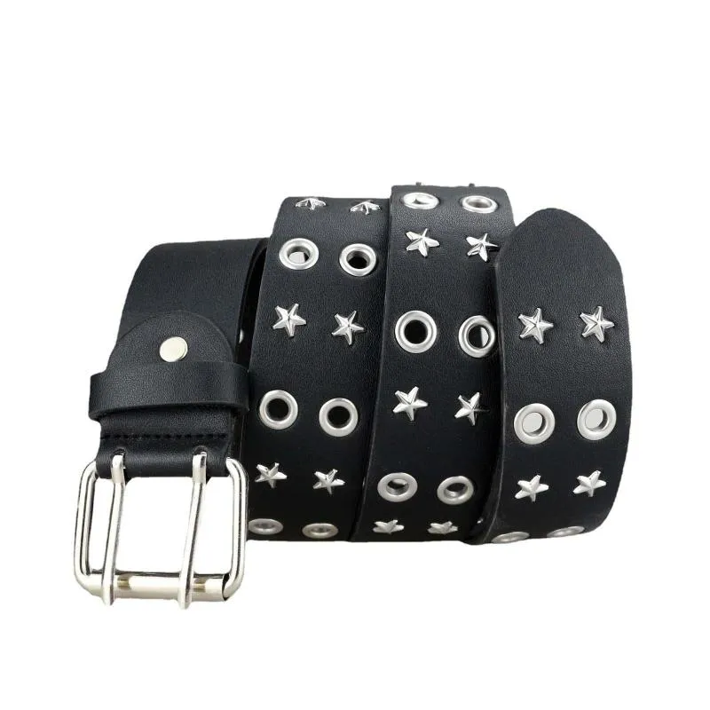 Ceintures unisexe Punk ceinture Double oeillet jean décoratif réglable décontracté boucle ardillon gothique taille ceintures