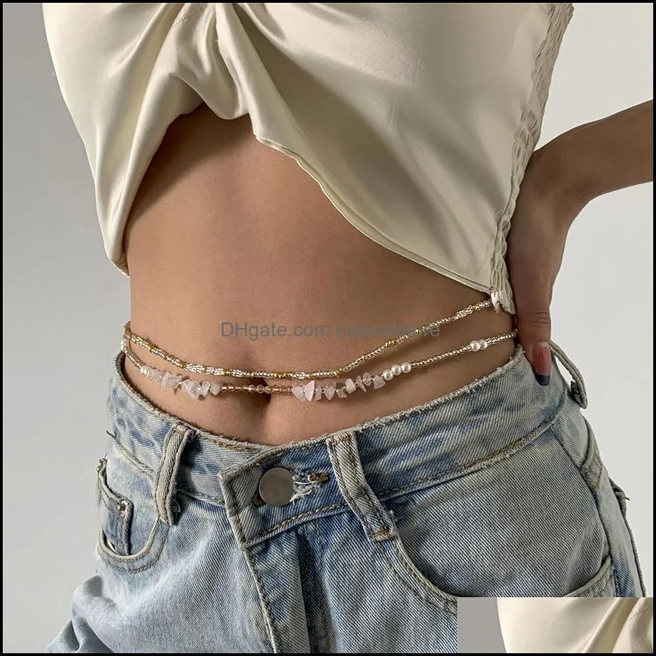 2021 double layered seed bead belly waist chains for women sexy bikini handmade elasticity chain waistband boho jewelry
